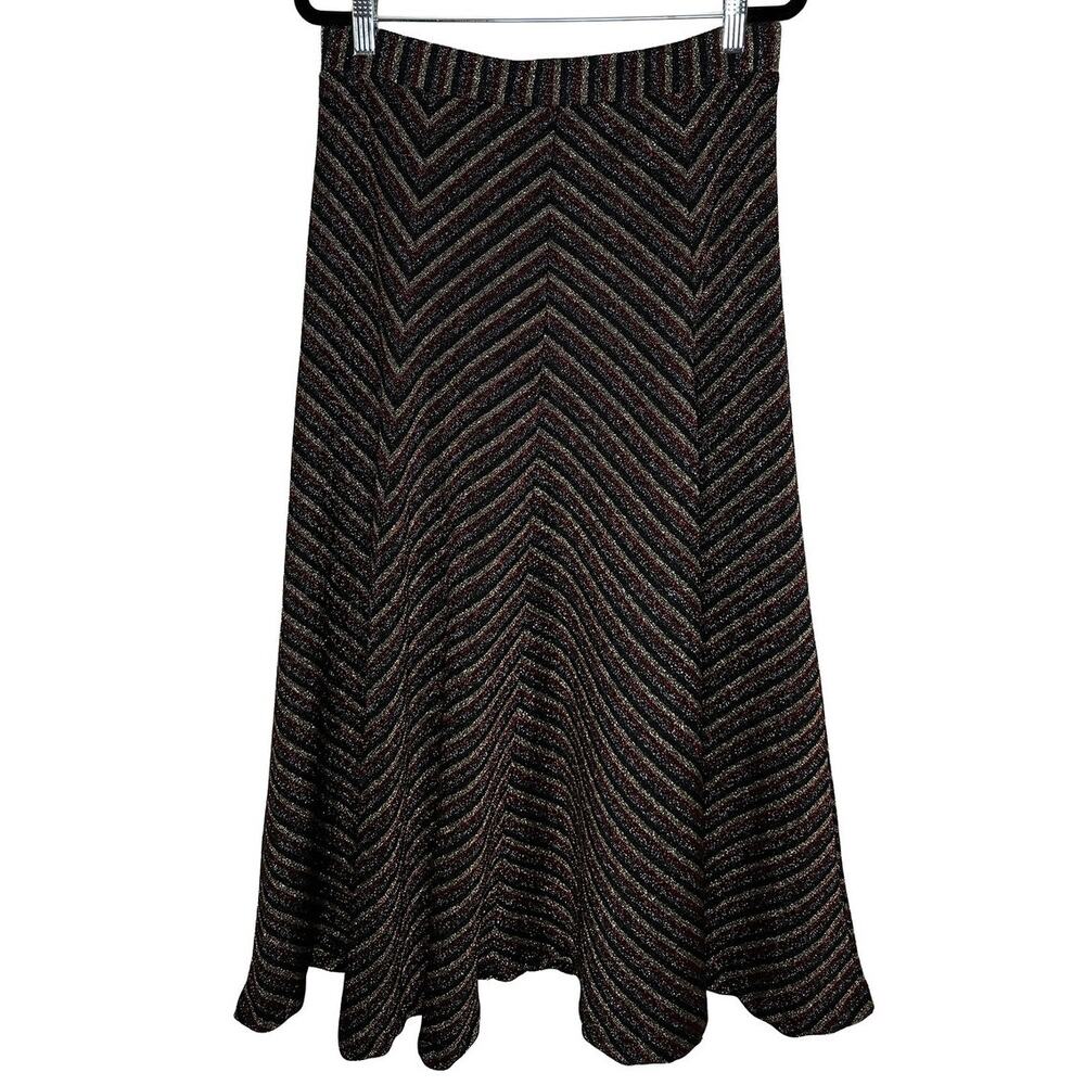 Anthropologie x Maeve Women's Chevron Shine Skirt Midi A Line Black Metallic M - Picture 5 of 10
